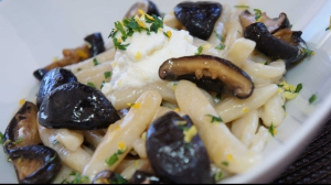 Ricotta Cavatelli Pasta with Mushrooms, Truffle Sauce, and Lemon Zest